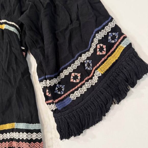 Knox Rose Open Front Embroidered Boho Kimono Womens Medium Black Tassle Cardigan - Picture 4 of 7